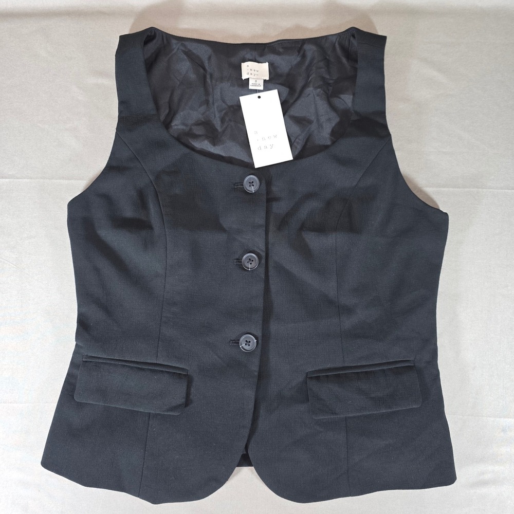 A New Day Womens Black Tailored Button Front Vest Size S NWT YPK102